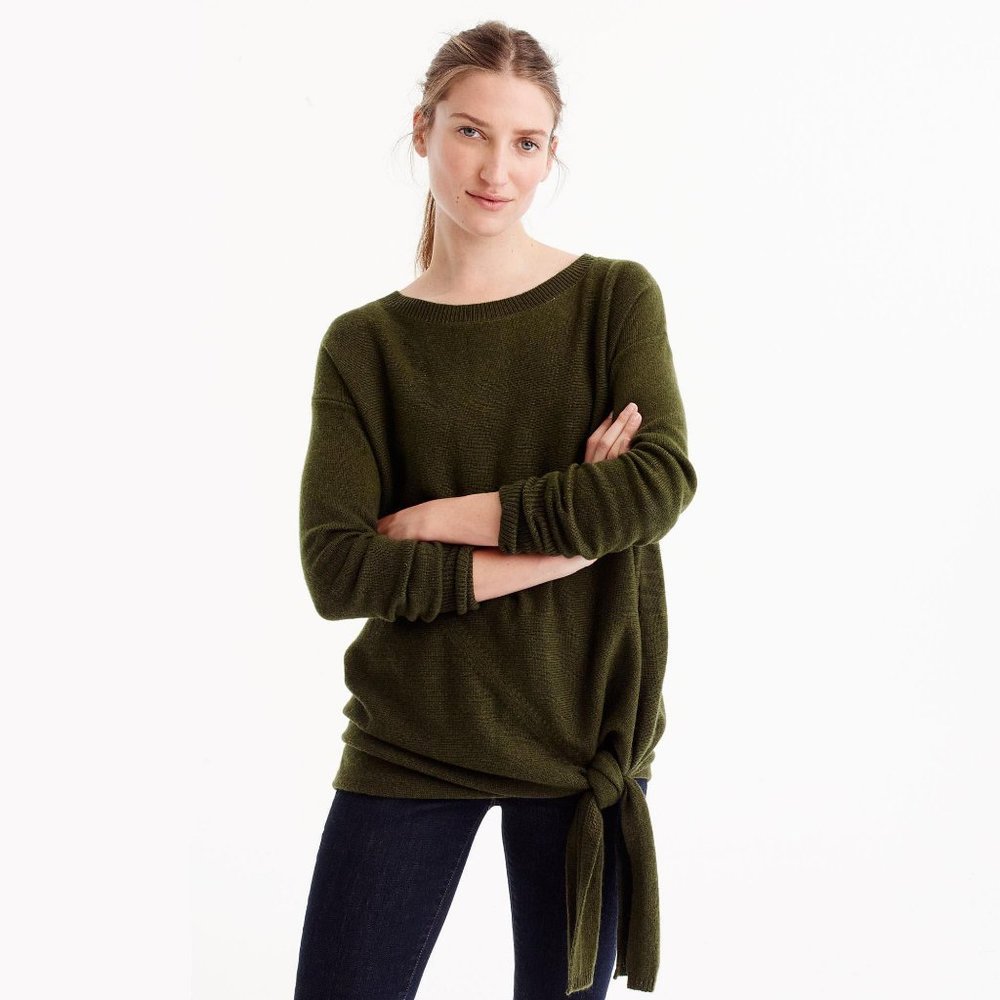 J.Crew Oversized Tie Waist Boatneck Cozy Wool Long Sleeve Sweater BLACK X-Small